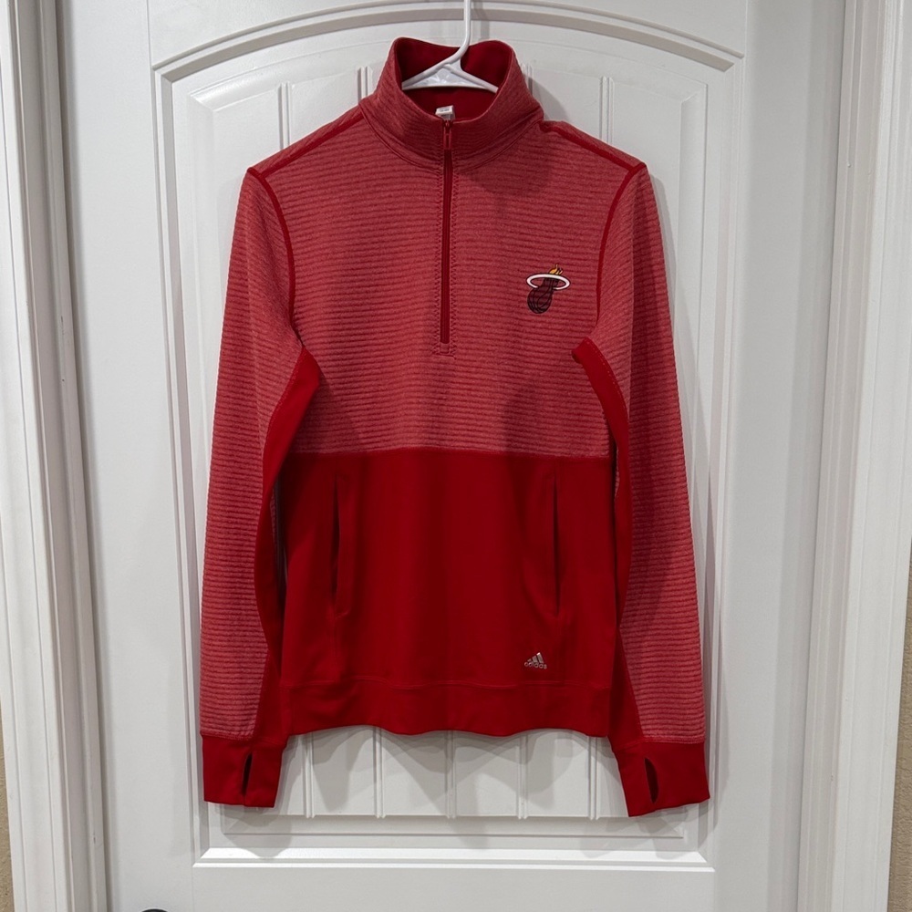 NWOT Adidas Red Pullover with Miami Heat Logo